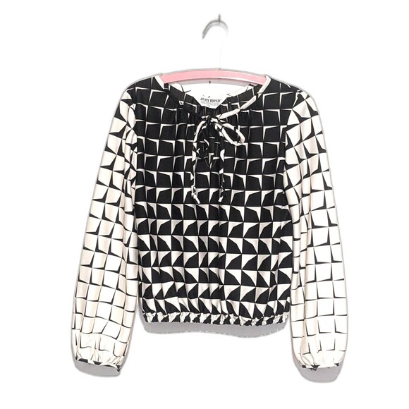 Vintage Judy Bond 70s Black White Crop Qiana Nylon Geo Print Blouse M B42 Disco - Picture 1 of 4
